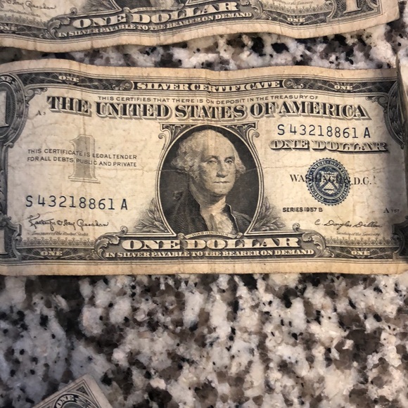 3 1957 B series blue stamped dollar bills - Picture 2 of 5